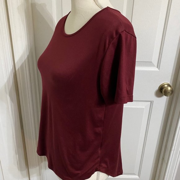 S/P J For Justify Roll Cuff Tee Shirt Top Soft Stretch Lace-Up Back Maroon - Picture 3 of 8